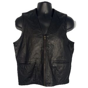 Wilsons Men’s Black Leather Vest Size Small Biker Moto Western Full Zip Unisex